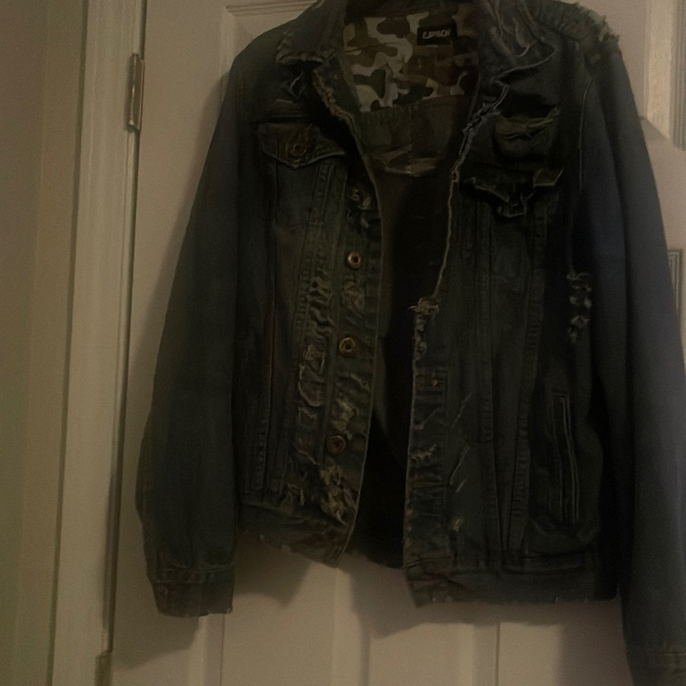 Denim jacket with cut out all over by Carbon!!!